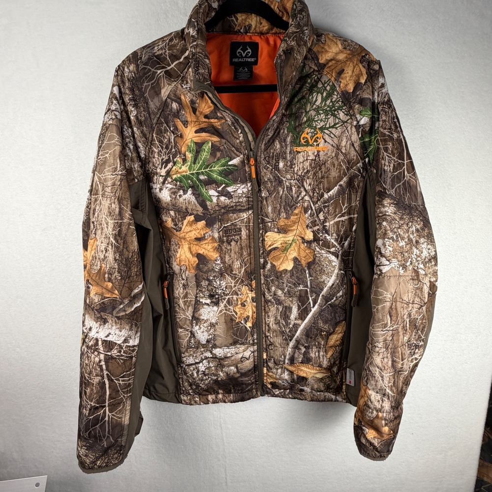 Realtree Edge Camo Full Zip Jacket Mens Medium Orange Lining